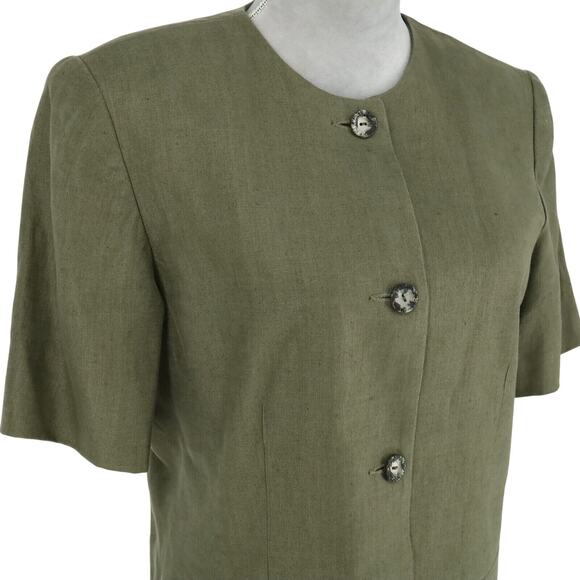 Liz Claiborne Jacket Womens 10 Linen Green Lined Pockets Office Career Vintage - Picture 6 of 13